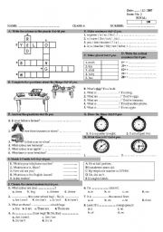 English Worksheet: global test for 6th year