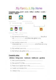 English worksheet: My Family & My Home