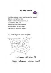 The Itsy Bitsy Spider Song - ESL worksheet by carolinekmurray