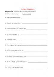 English worksheet: present progressive