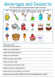 English Worksheet: Beverages and Desserts