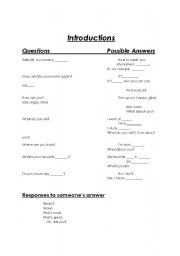 English worksheet: Introduction Question and Answers