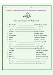 English Worksheet: Synonyms