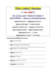 English worksheet: Subject questions