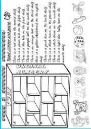 English Worksheet: ordinal numbers , toys and colours