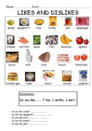 English Worksheet: Likes and dislikes (food and meals)
