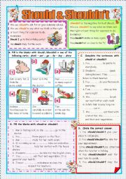 English Worksheet: SHOULD & SHOULDN`T (B&W and Key included) -FULLY EDITABLE