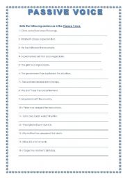 English Worksheet: PASSIVE VOICE