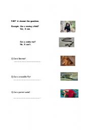 English worksheet: CAN-CANT WITH ANIMALS