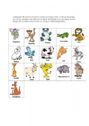 English Worksheet: Animal Bingo