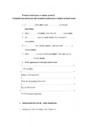 English worksheet: present continuous or simple present