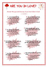 English Worksheet: Are you in love? Quiz