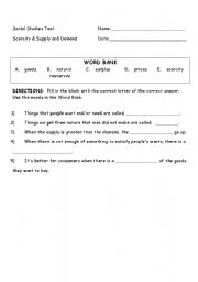 English worksheet: Supply & Demand and Scarcity
