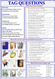 English Worksheet: Tag Questions - B/W - Keys included