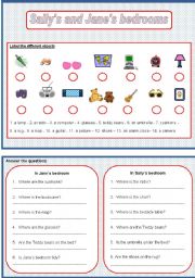 English Worksheet: Pairwork: Sallys and  Janes bedrooms part 1 (out of 3)