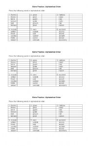 English worksheet: Extra practice with alphabetical order