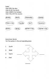 English Worksheet: Dates and directional words