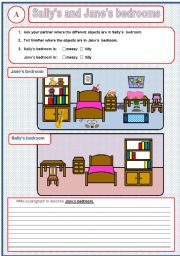 English Worksheet: Pairwork: Sallys and Janes bedrooms: part 2 (out of 3)