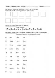 English worksheet: test numbers