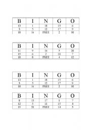 English worksheet: Number bingo
