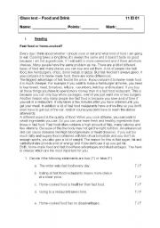 English Worksheet: Class test food and drink