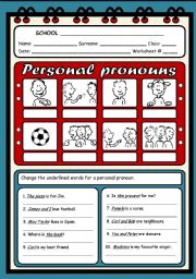 English Worksheet: PERSONAL PRONOUNS