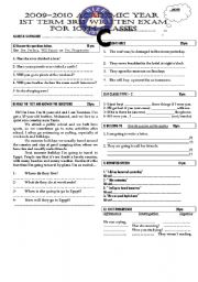 English Worksheet: exam for 10th grade 1st term 3rd exam