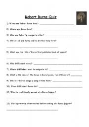 English Worksheet: Robert Burns Quiz