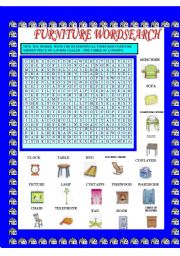 FURNITURE WORDSEARCH WITH HIDDEN POEM