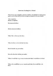 English worksheet: Interview: Looking For a Friend
