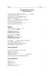 English worksheet: Listening exercise: fill in the blanks a song