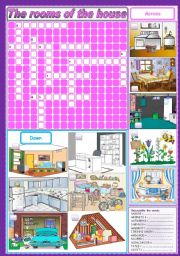 The rooms of the house - crosswords + unscramble (fully editable)