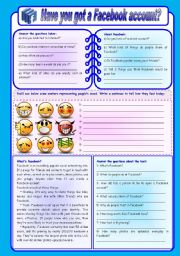 English Worksheet: Have you got a Facebook account? - moods, writing and comprehension (fully editable)