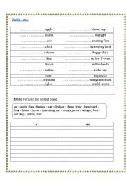 English worksheet: a -a n articles
