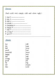 English Worksheet: opposites