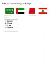 English worksheet: Match the correct currency with its flag