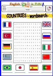 countries word search puzzle