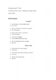 English worksheet: Conversation about vocabulary for traveling