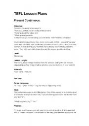 English worksheet: present continuous lesson plan
