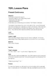 English Worksheet: present continuous lesson plan