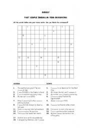 English worksheet: Irregular verb crossword