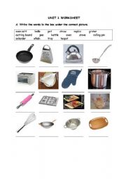 English worksheet: Kitchen Items / Could couldnt