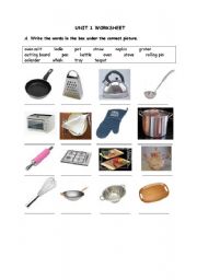 English Worksheet: Kitchen Items / Could couldnt