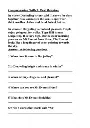 English worksheet: comprehension reading