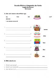 English worksheet: how old are you?