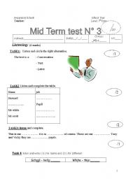 7th mid term test 3 for tunisian pupils