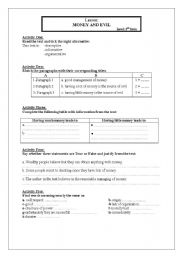 English Worksheet: Money and Evil