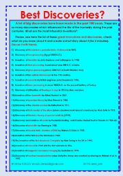 English Worksheet: The Best Discoveries and Inventions of the Humanity!