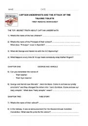 English Worksheet: 7 Reading worksheets for the book Captain Underpants and the attack of the talking toilets