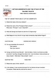 English worksheet: 7 Reading worksheets for the book Captain Underpants and the attack of the talking toilets